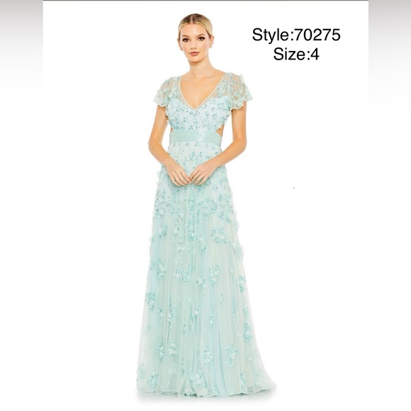 NWT-Mac Duggal 70275 Lace-Up Back Floral Appliques Dress